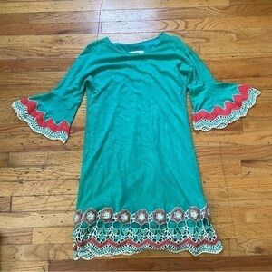 Missy Robertson Green Bell Sleeve Crochet Hem Dress Size Medium